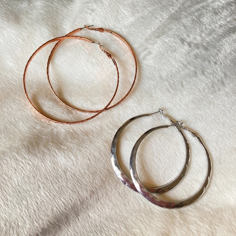 Copper and Silver hoop earrings bundle